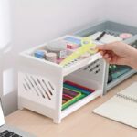 Desktop Double‑Layer Plastic Storage Holder Rack Cosmetic Box Kitchen Bathroom Desk Shelf Organizer Office Supplies Stationery (Random Color) - Image 3