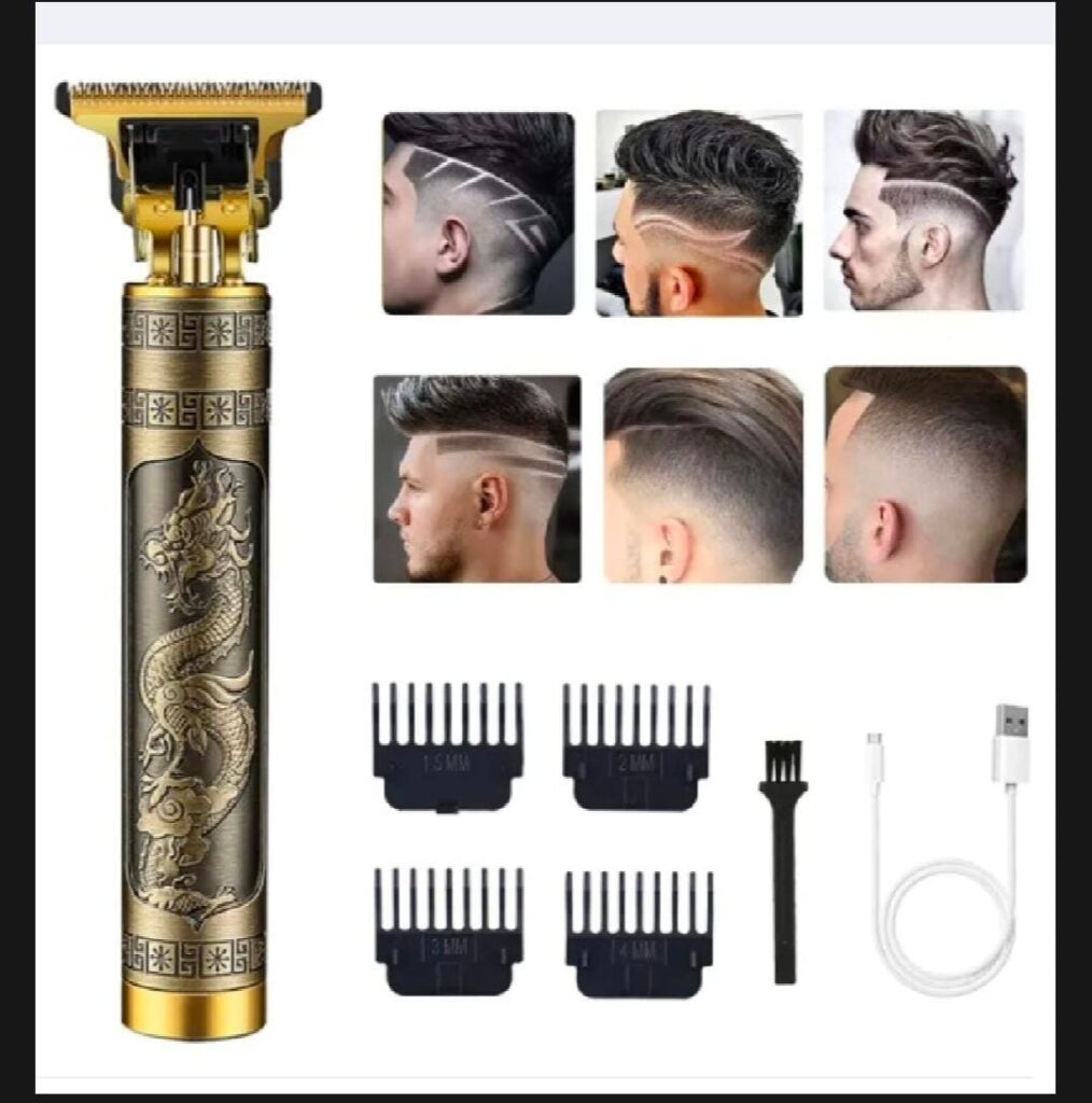 Metal Body Vintage T9 Trimmer and Hair Clipper Cutting Machine For Men Dragon Design Golden Color Trimmer