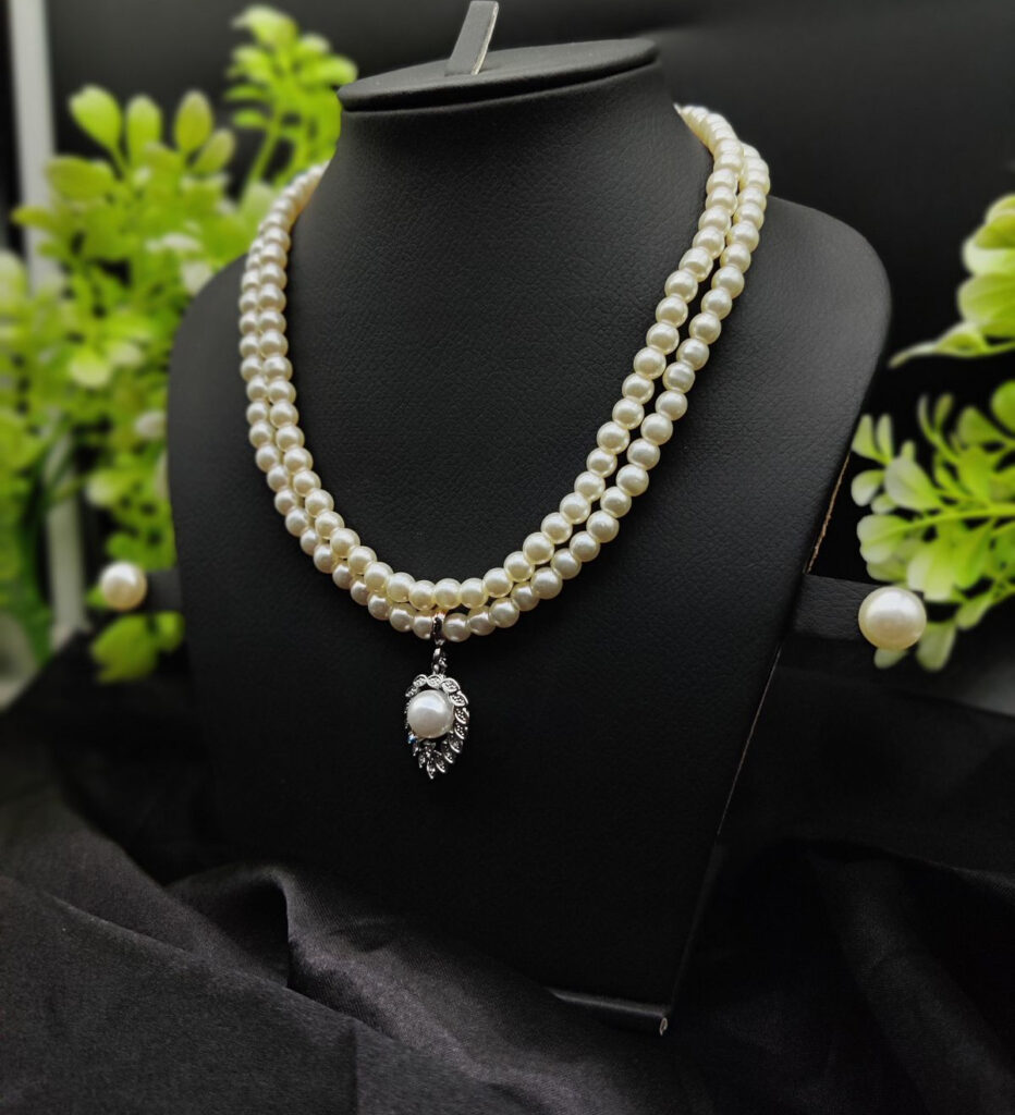 Imported Elegant Double Strand Pearl Necklace with Delicate Pendant | Premium Fashion Jewelry for Girls & Women