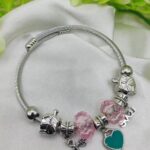 Imported Pandora Inspired Bracelet with Heart, Love & Pink Charms | Premium Bracelet for Girls & Women