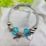 Imported Elegant Pandora-Inspired Silver Charm Bracelet with Ocean Blue Beads, Starfish, Butterfly, Dragonfly & Heart Charms | Girls & Women Jewellery