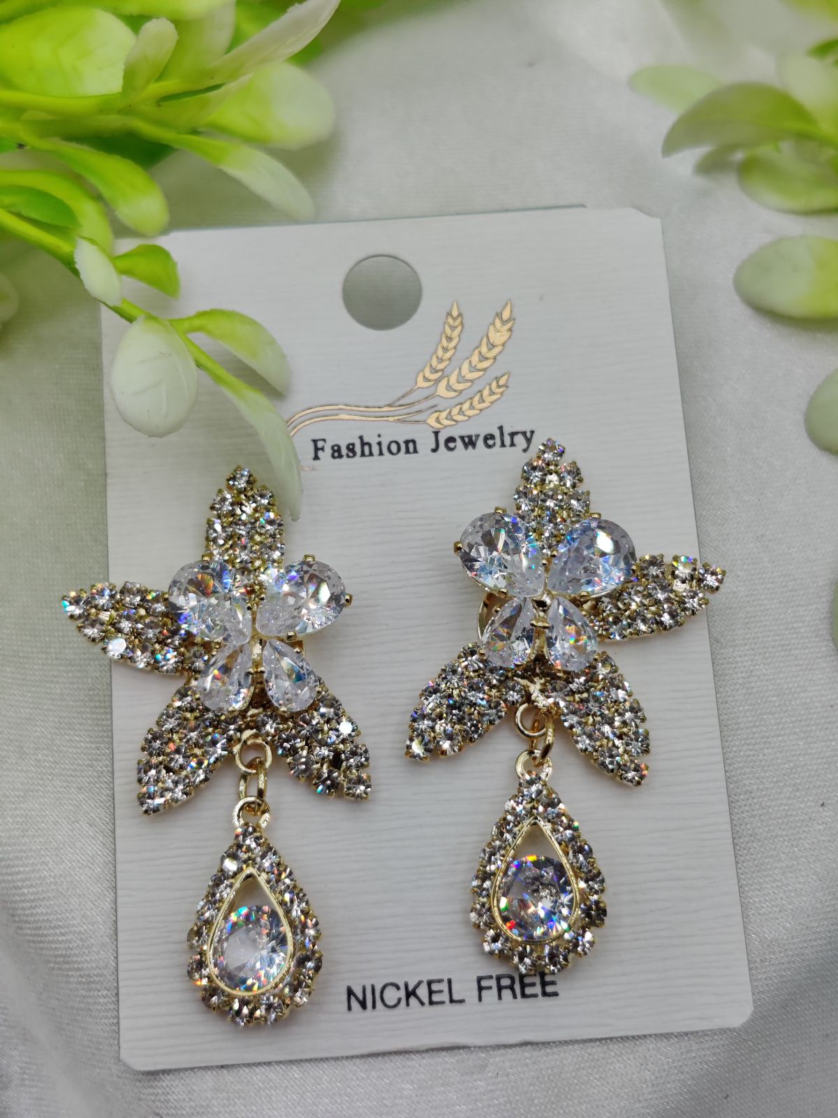 Imported Stunning Crystal Floral Earrings for Women | Elegant Teardrop Accent with Sparkling Design | Nickel-Free Artificial Earrings for Girls & Women Imported Stunning Crystal Floral Earrings for Women | Elegant Teardrop Accent with Sparkling Design | Nickel-Free Artificial Earrings for Girls & Women