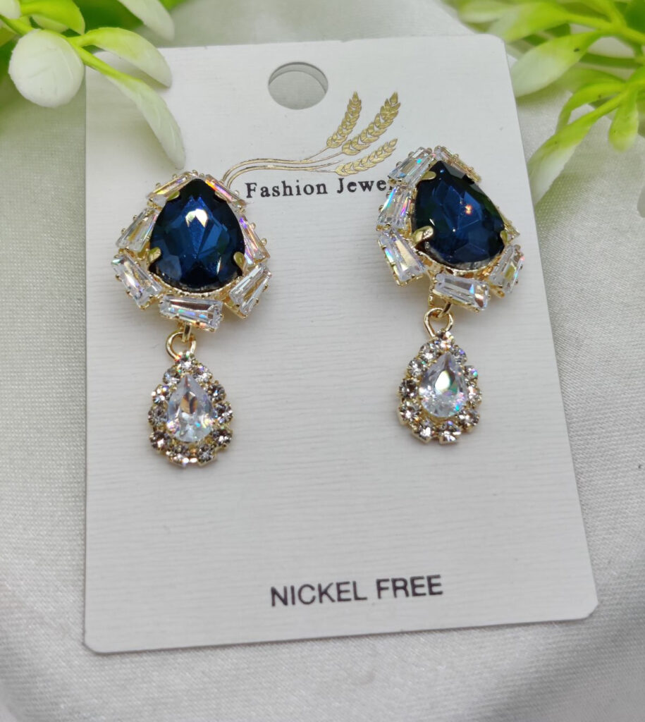 Imported Elegant Royal Blue Drop Earrings for Girls & Women, Teardrop Crystal Earrings, Nickel-Free Fashion Jewellery