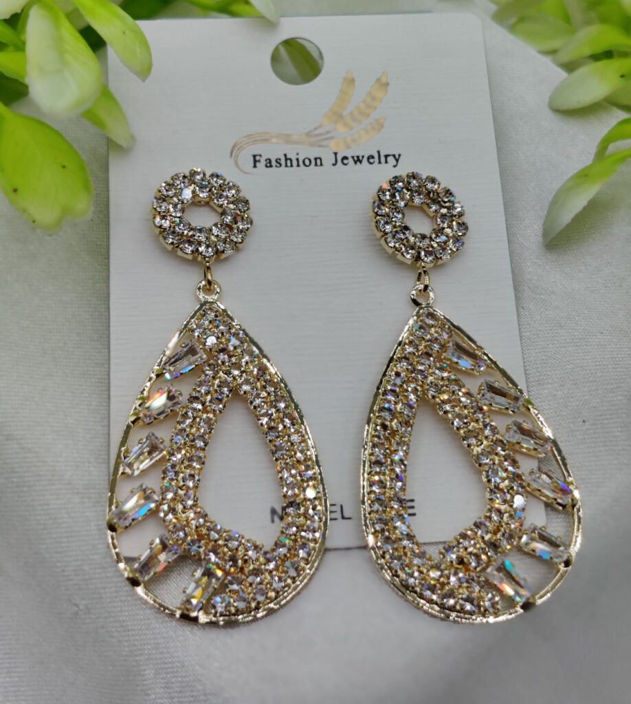 Imported Sparkling Teardrop Crystal Earrings for Women | Elegant Statement Jewelry with Luxurious Gold Finish | Nickel-Free Artificial Earrings for Girls & Women