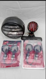 Pack of 3 Cafe Racer Motorcycle Light Kit for CG 125 & CD 70 | Vintage Headlight, Tail Light & 4 Grill Indicators Universal Fit - Image 2