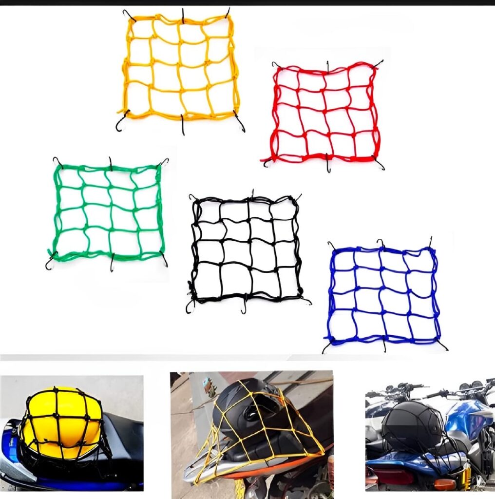 Motorcycle Flexible Cargo Net with Hooks | Helmet Holder & Luggage Mesh for Bikes and Scooters