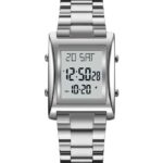 Skmei Men Digital Square Watch Stainless Steel Chain Quartz Digital Watch Silver