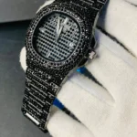 Black Iced Out Stainless Steel Chain Watch for Men Fashion Luxury Style