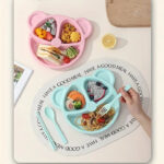 5 Piece Panda Kids Dinner Plate Set | Cartoon Food Grade Plate with 3 Spoons & 2 Forks for Toddlers and Children (Random Color)