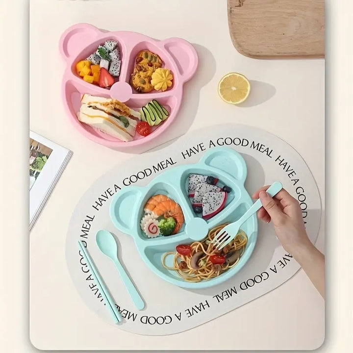 5 Piece Panda Kids Dinner Plate Set | Cartoon Food Grade Plate with 3 Spoons & 2 Forks for Toddlers and Children (Random Color) 5 Piece Panda Kids Dinner Plate Set | Cartoon Food Grade Plate with 3 Spoons & 2 Forks for Toddlers and Children (Random Color)