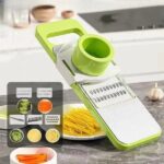 5-in-1 Multi-Functional Vegetable Slicer & Grater, Adjustable Mandoline Cutter with Interchangeable Stainless Steel Blades