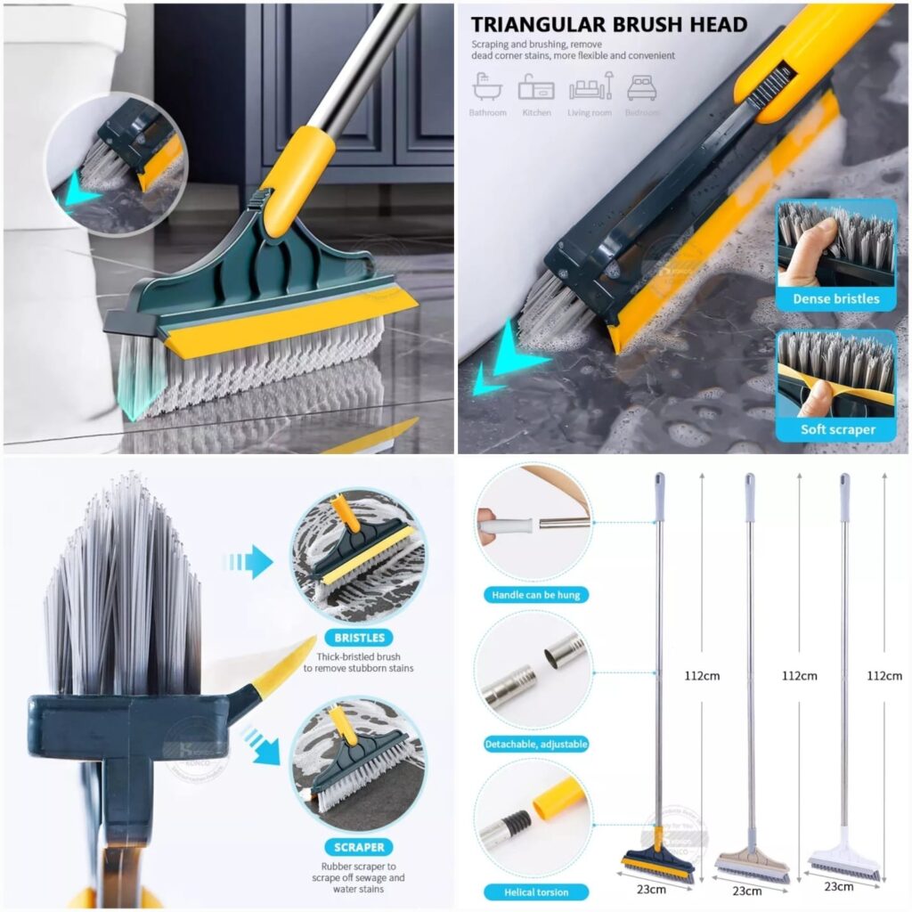 2 in 1 Broom Wiper Cleaning Tool | Floor Sweeper with Strong Bristles & Built-In Wiper for Home Cleaning