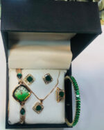 Chic Women's Digital Display Watch with Emerald Green Jewellery Stainless Steel | Premium Fashion Watch for Daily Wear & Special Occasions - Image 3
