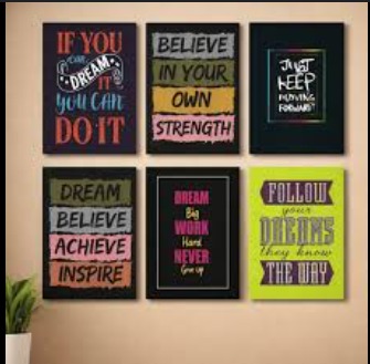 Set of 6 Sticky Wooden Photo Frames Wall Decor, Motivational Canvas Wall Art for Home, Office & Workspace Set of 6 Sticky Wooden Photo Frames Wall Decor, Motivational Canvas Wall Art for Home, Office & Workspace