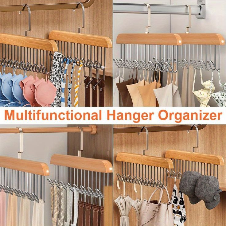 8 Hooks Wooden Clothes Hanger With Tie Rack Belt Hangers with 360° Rotating