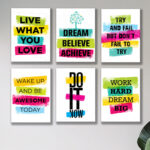 Set of 6 Motivational Sticky Canvas Wall Frames | Wooden Sticky Photo Tiles for Home, Office & Workspace | 11 x 8 Inches