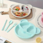 5 Piece Panda Kids Dinner Plate Set | Cartoon Food Grade Plate with 3 Spoons & 2 Forks for Toddlers and Children (Random Color) - Image 2