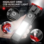 High Power LED Rechargeable Torch Light with Tactical Hammer & Power Bank, Emergency Flashlight for Outdoor, Travel & Security Use