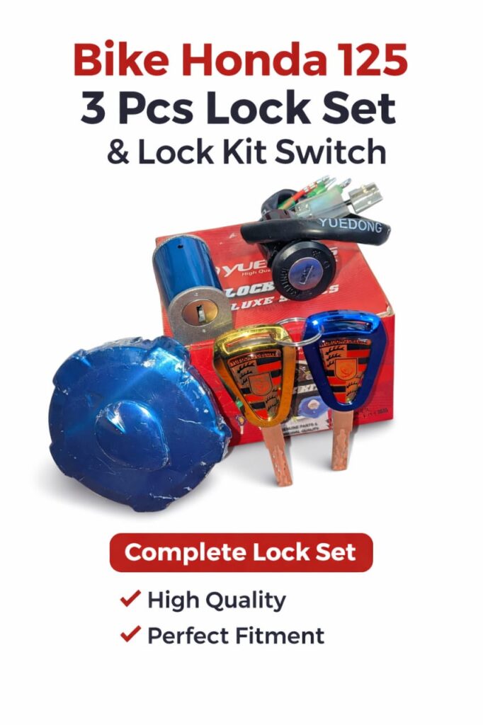 Motorcycle 3 Piece Lock Set with Ignition Switch | Complete Security Lock Kit for 70cc & 125cc Bikes