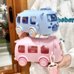 Imported 600ml Bus Water Bottle for Kids Cute Bus Shape with Strap, Sipper & Straw (Random Colour)