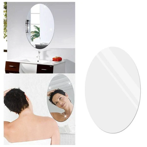 Oval Acrylic Mirror Wall Stickers Hd Acrylic Waterproof Self‑adhesive Wallpaper For Home Wall Decoration 200mm x 300mm Non‑Glass Shatterproof Mirror Decal for Tiles, Glass & Furniture